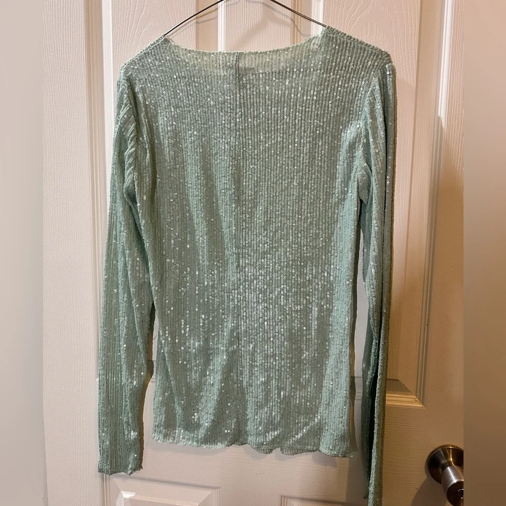 Free People Mint Green Long Sleeve Ribbed Top